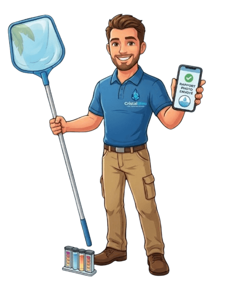 Technicien CristalBleu Services avec rapport photo envoyé sur WhatsApp